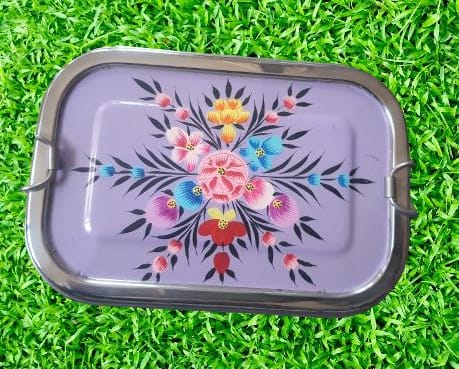 Hand painted Bento lunch box, Steel lunch box, hand painted lunch box ,Indian tiffin box, Stainless steel bento box ,Enamelware tiffin box